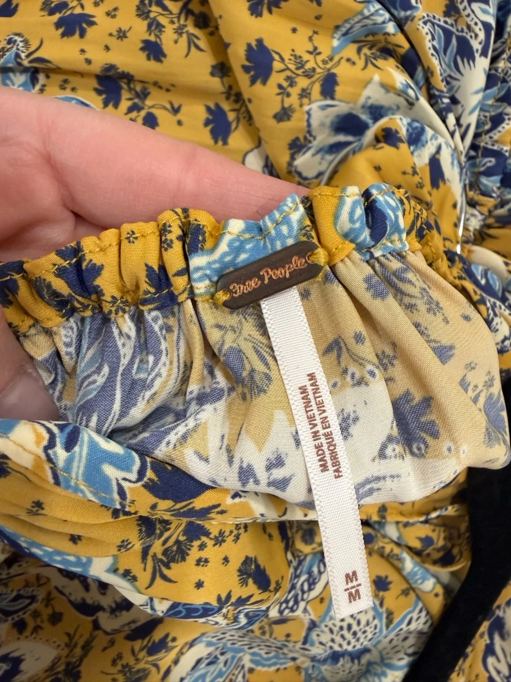 Free People Yellow Floral V-Neck Smocked Waist Mini Dress
